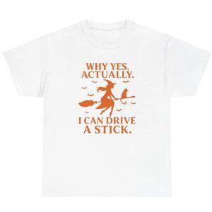 Funny Witch Unisex Tee, Humorous Stick Shift Driving Shirt, Halloween Gift